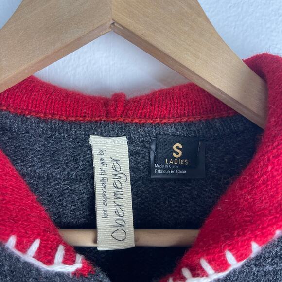 Vintage Obermeyer Wool Red Grey Striped 1/4 Zip Sweater Hoodie Apres Ski W Small - Picture 5 of 13
